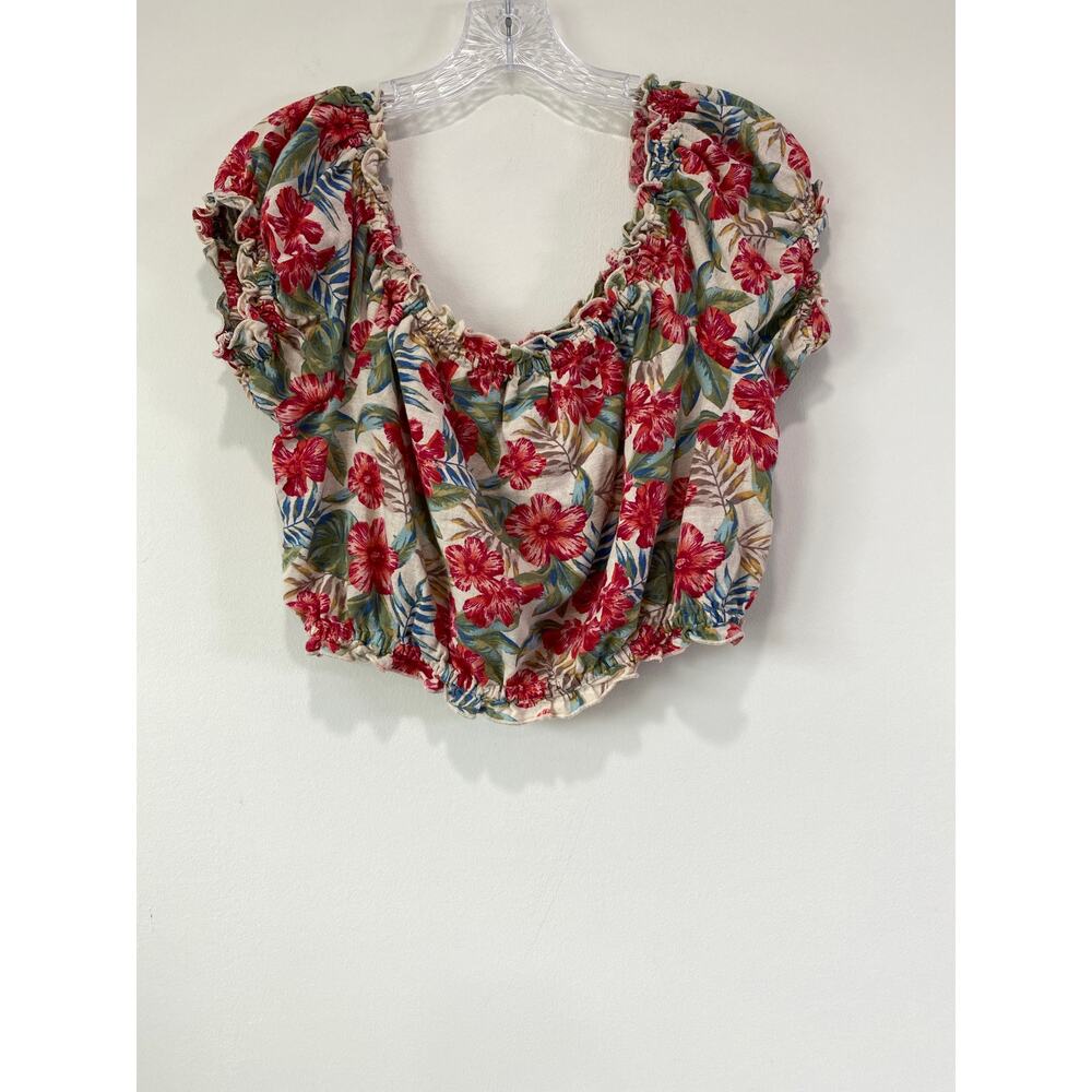 American Eagle Cotton Linen Floral‎ Cropped Off the Shoulder Floral Top Size M - Picture 9 of 9